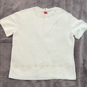 Vintage Fine Knits By Rogers design Pink cream sweater size Medium beaded